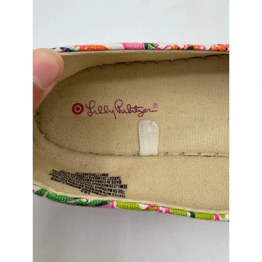 Lilly Pulitzer Target Floral Espadrille Flats Pink Green Gold Cap Toe Women 10.5